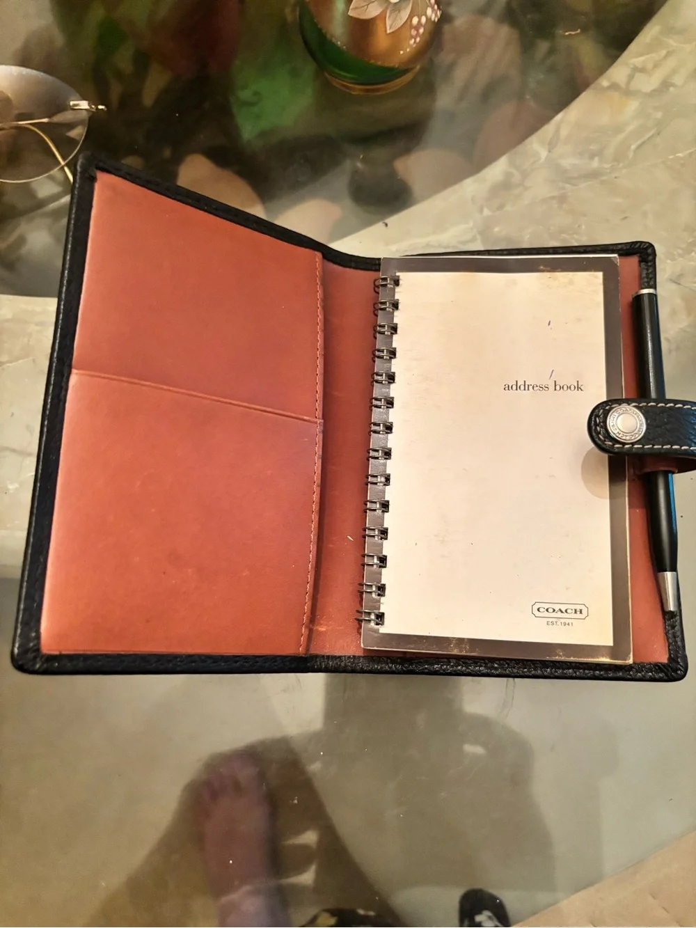 Coach Pebbled Black Leather Snap Organizer w/ pen